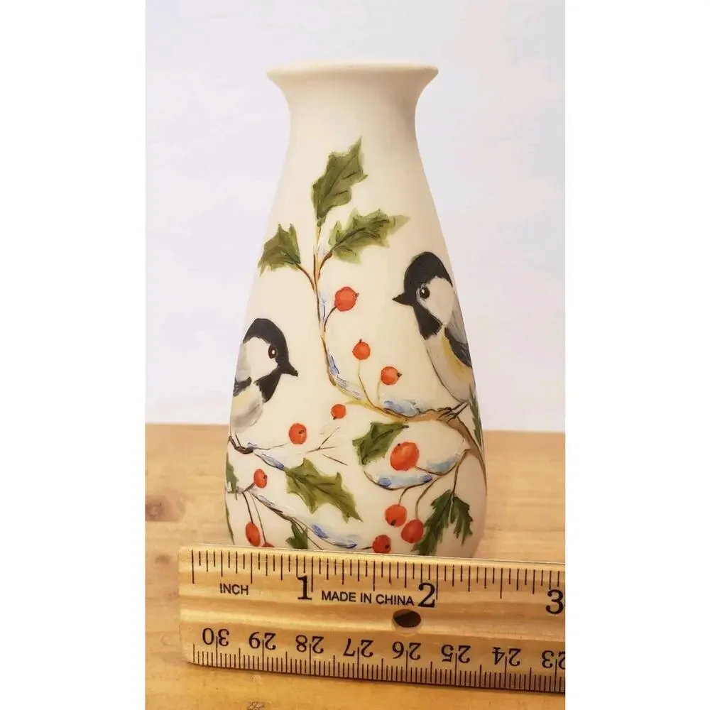 Vintage‎ Hand Painted Chickadee on Holly Bird 5